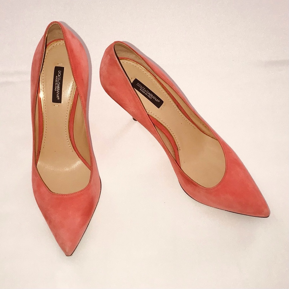 Dolce & Gabbana Shoes ~ Suede Pumps Heels ~ Pink Melon ~ Size 38.5 ~ Vero Cuoio